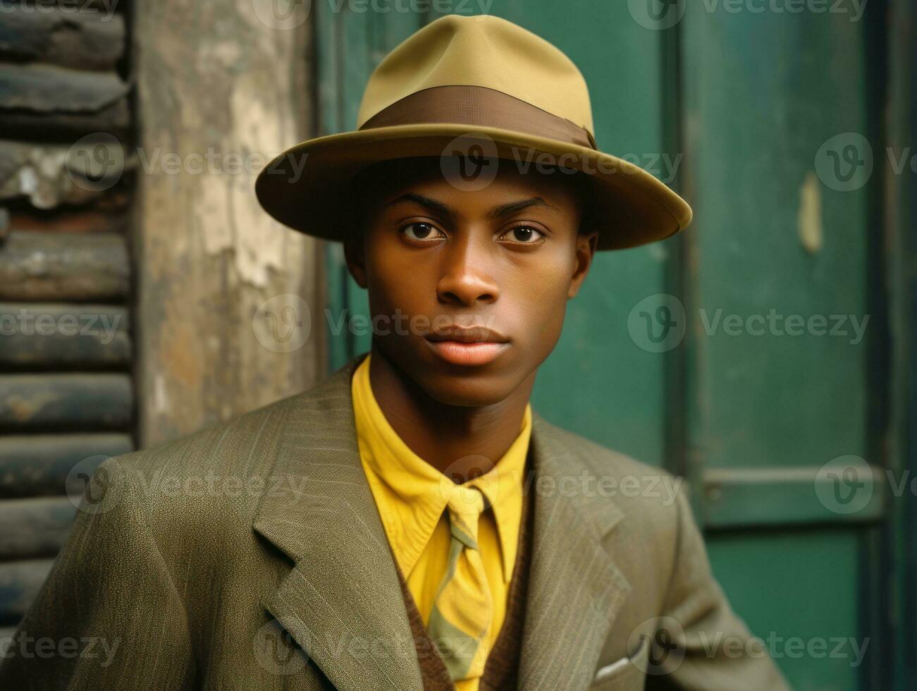African american man from the early 1900s colored old photo AI Generative