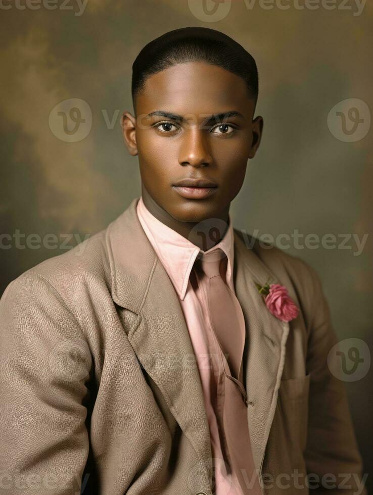 African american man from the early 1900s colored old photo AI Generative