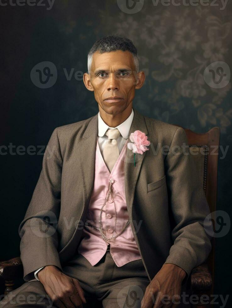 africano americano hombre desde el temprano 1900 de colores antiguo foto ai generativo