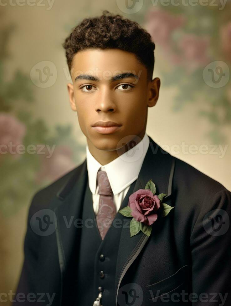 africano americano hombre desde el temprano 1900 de colores antiguo foto ai generativo