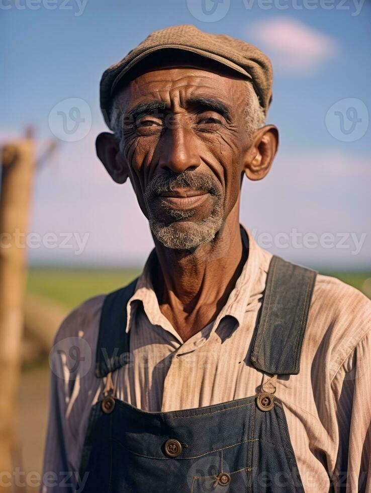 africano americano hombre desde el temprano 1900 de colores antiguo foto ai generativo