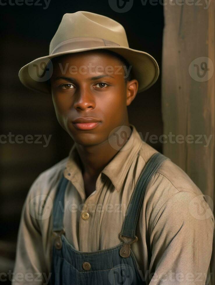 africano americano hombre desde el temprano 1900 de colores antiguo foto ai generativo