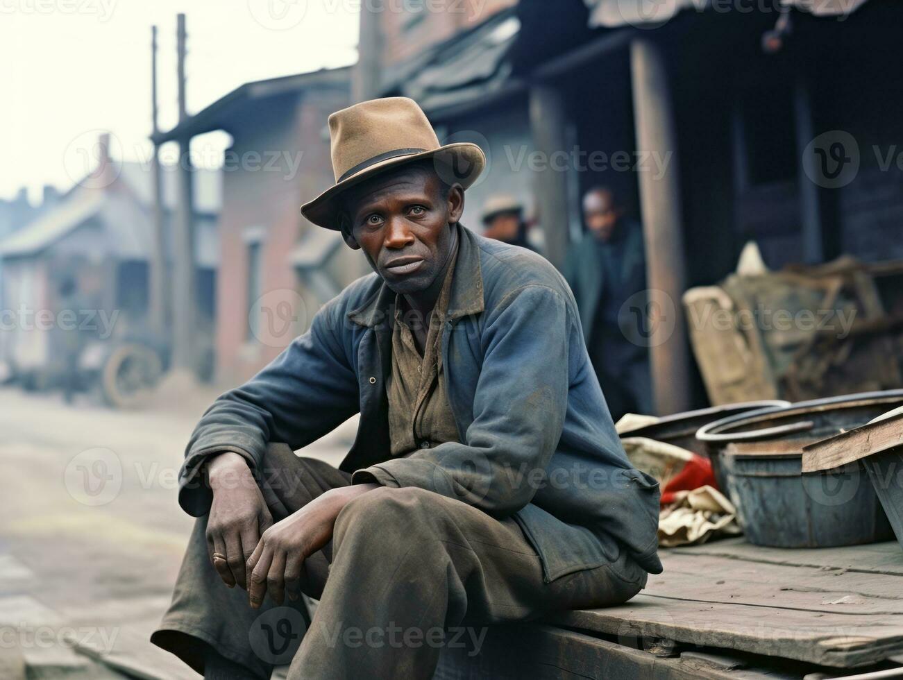 africano americano hombre desde el temprano 1900 de colores antiguo foto ai generativo