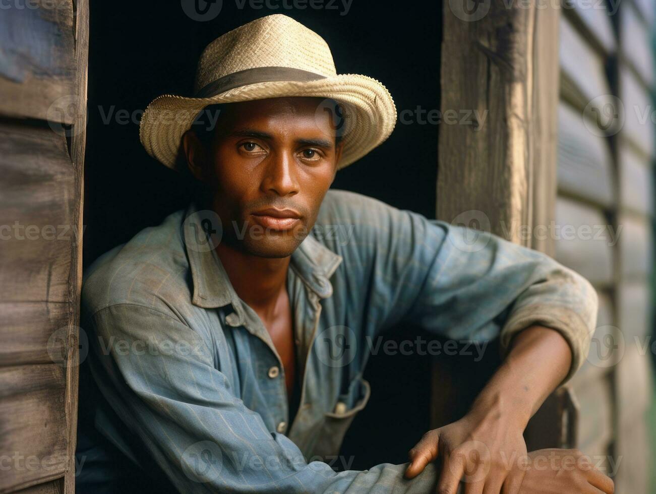African american man from the early 1900s colored old photo AI Generative