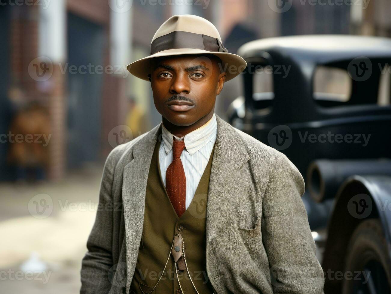 African american man from the early 1900s colored old photo AI Generative