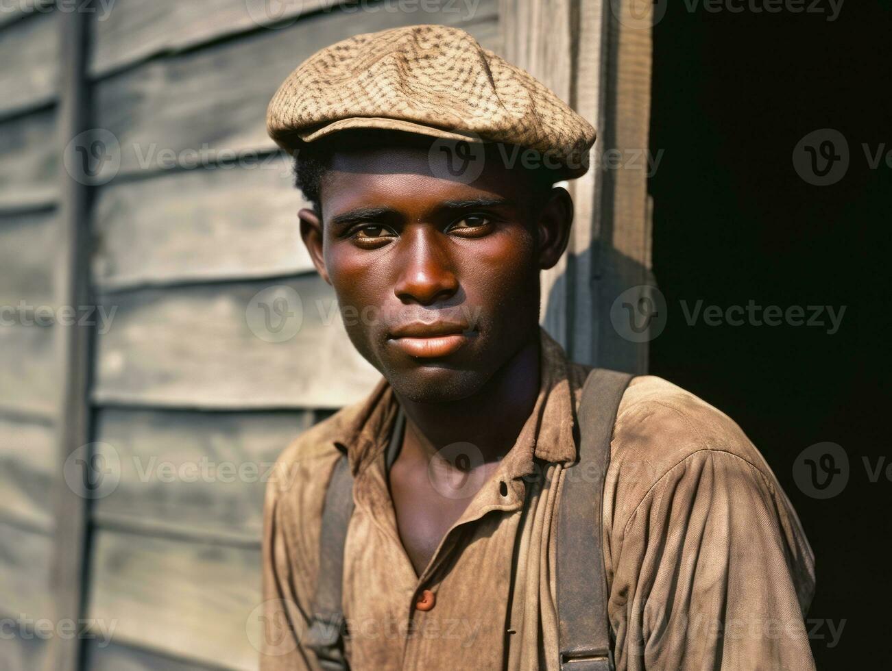 africano americano hombre desde el temprano 1900 de colores antiguo foto ai generativo