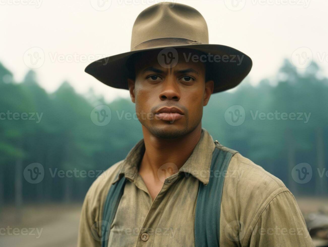 African american man from the early 1900s colored old photo AI Generative