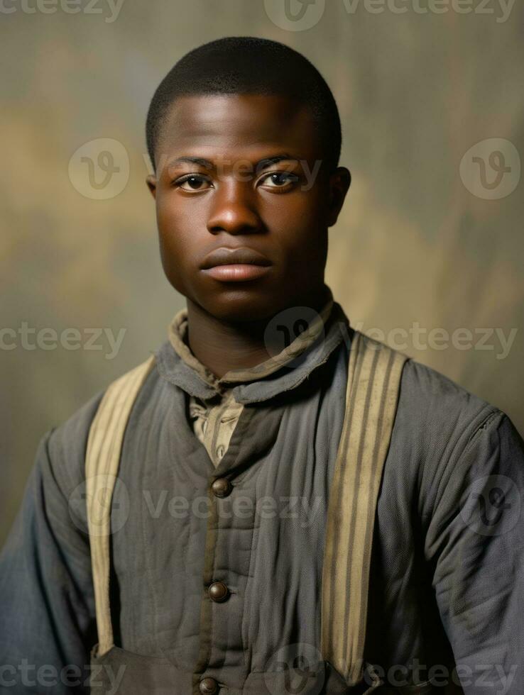 africano americano hombre desde el temprano 1900 de colores antiguo foto ai generativo