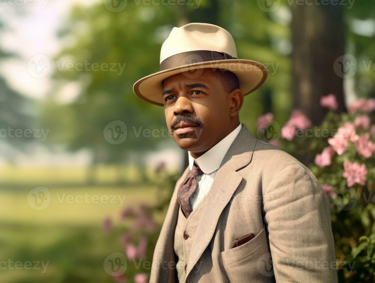 African american man from the early 1900s colored old photo AI Generative