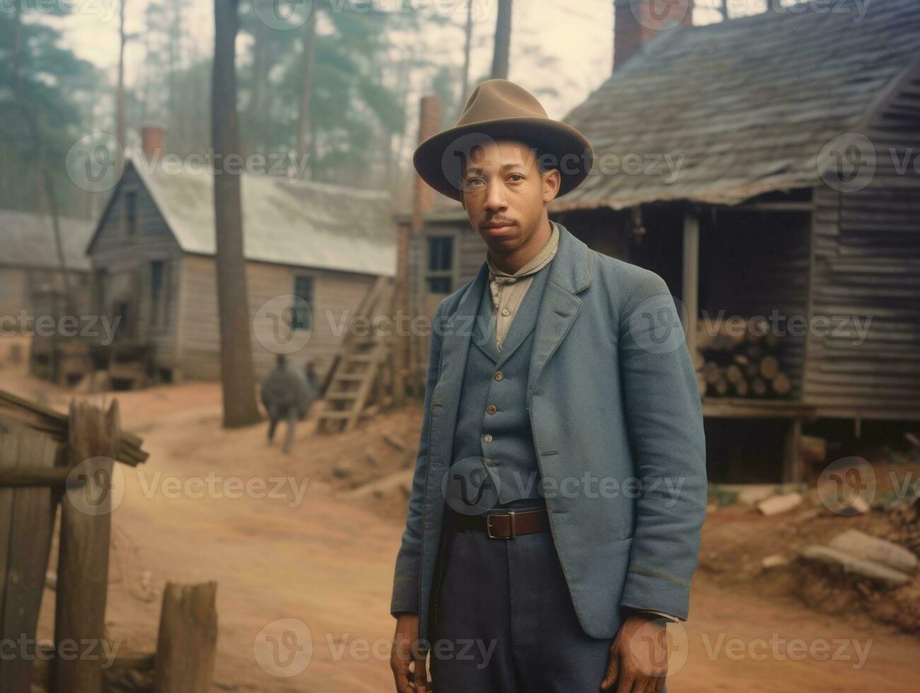 africano americano hombre desde el temprano 1900 de colores antiguo foto ai generativo