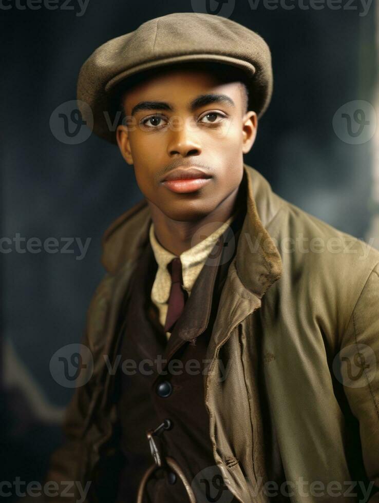 African american man from the early 1900s colored old photo AI Generative