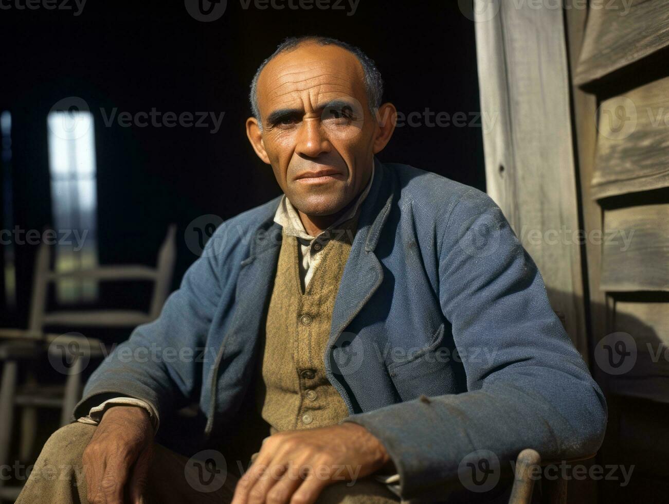 africano americano hombre desde el temprano 1900 de colores antiguo foto ai generativo