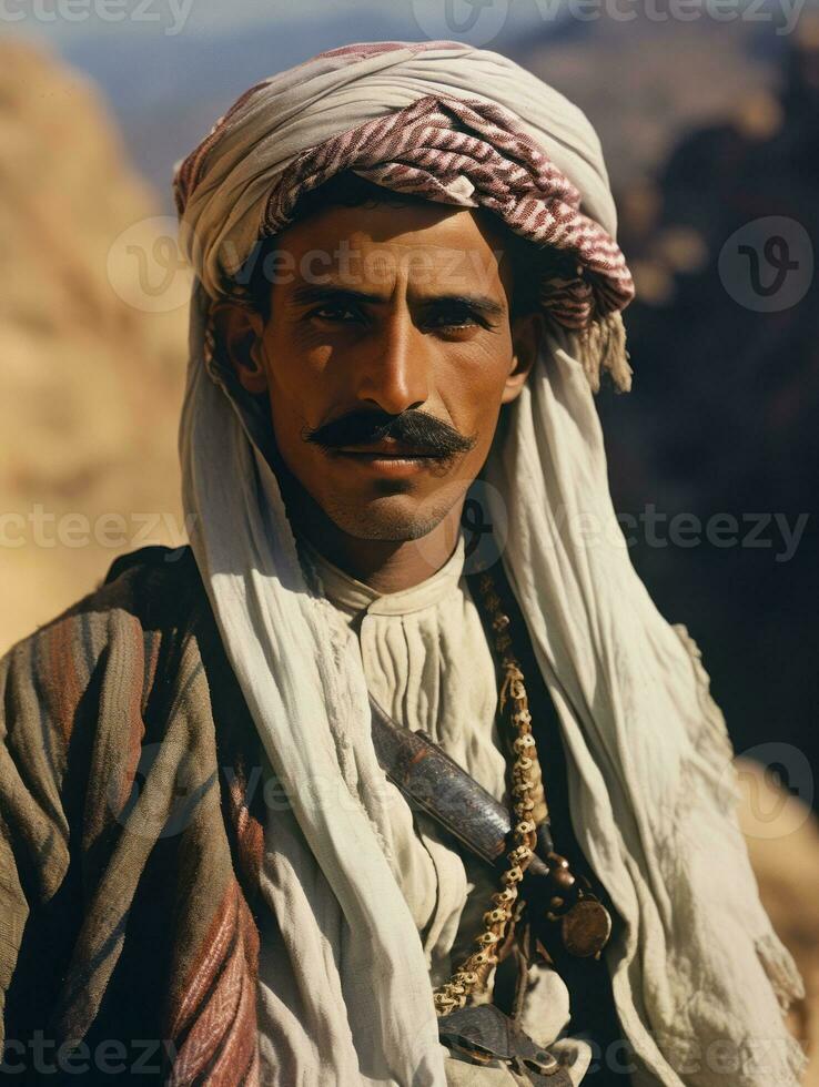 Arabian man from the early 1900s colored old photo AI Generative