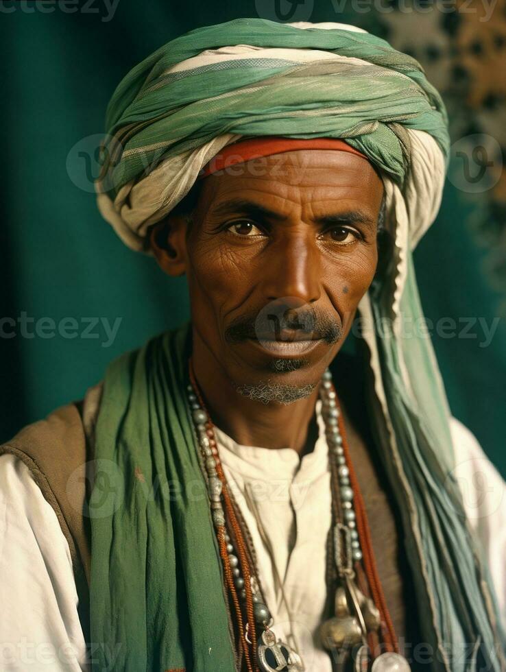 Arabian man from the early 1900s colored old photo AI Generative
