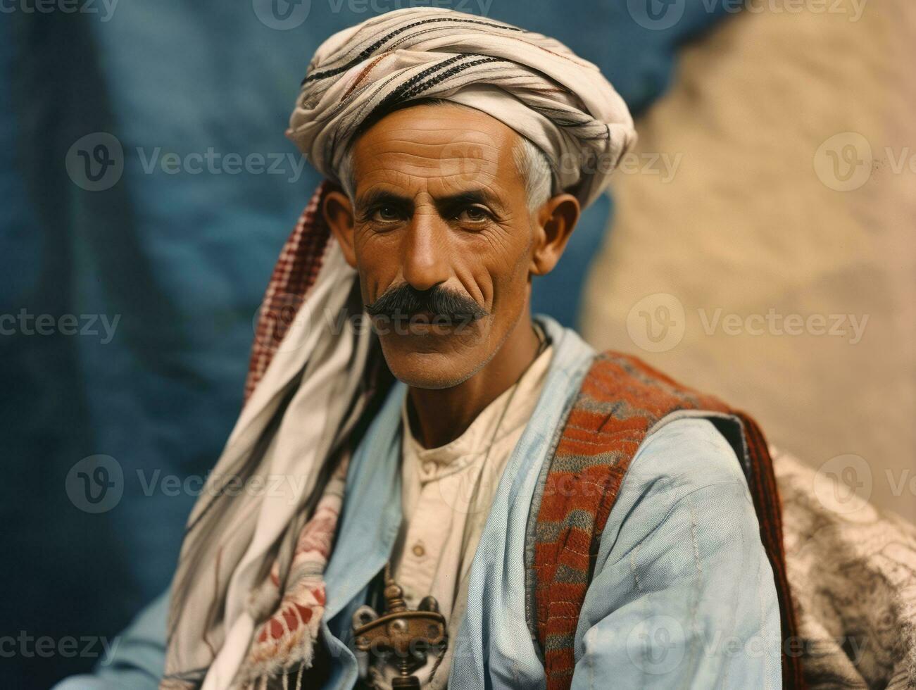 árabe hombre desde el temprano 1900 de colores antiguo foto ai generativo