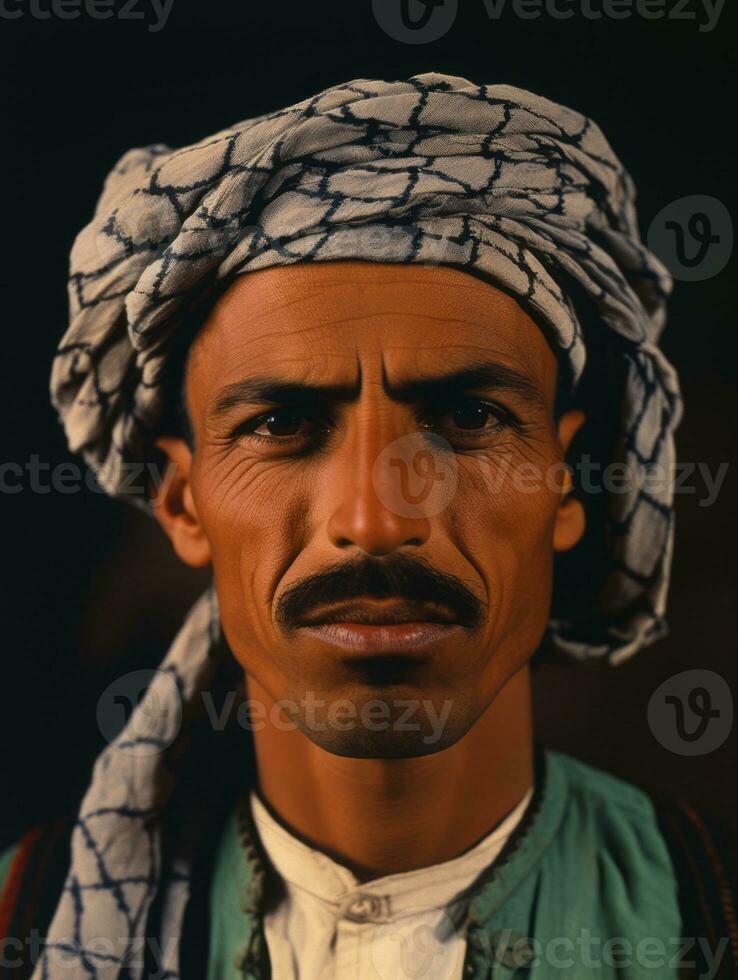 árabe hombre desde el temprano 1900 de colores antiguo foto ai generativo