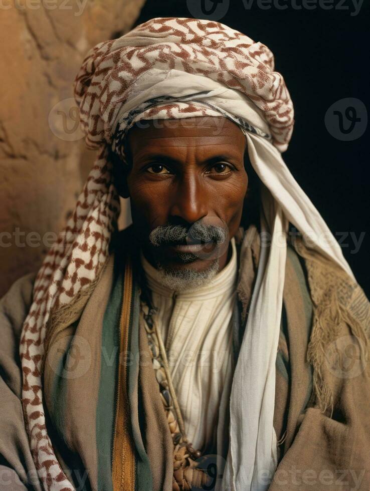 árabe hombre desde el temprano 1900 de colores antiguo foto ai generativo