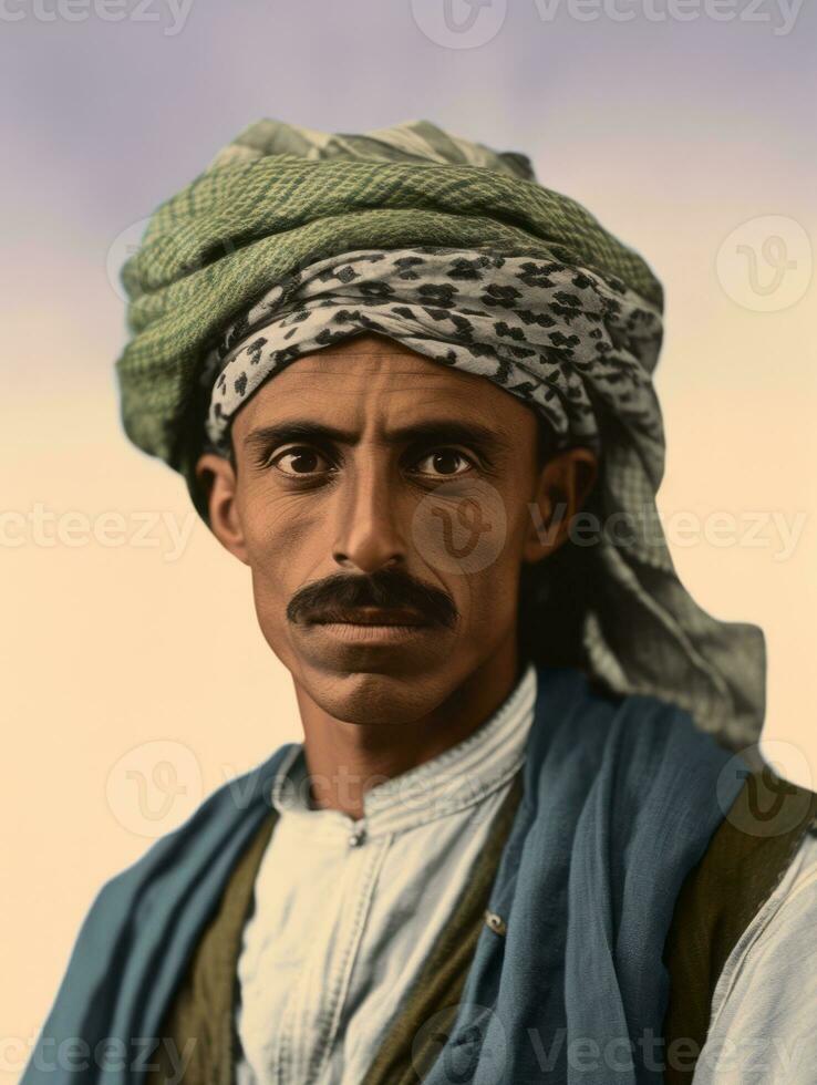 Arabian man from the early 1900s colored old photo AI Generative