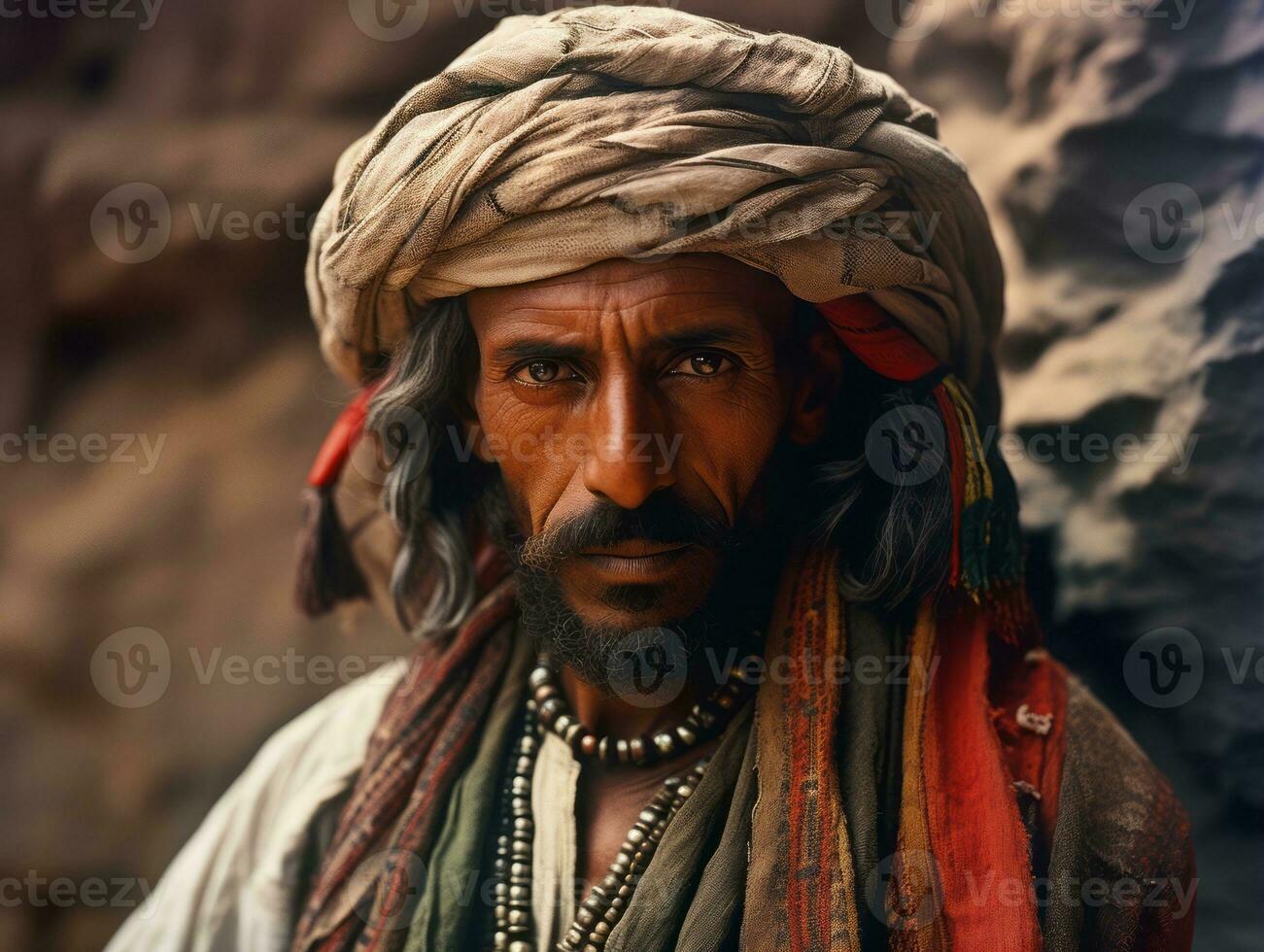 Arabian man from the early 1900s colored old photo AI Generative