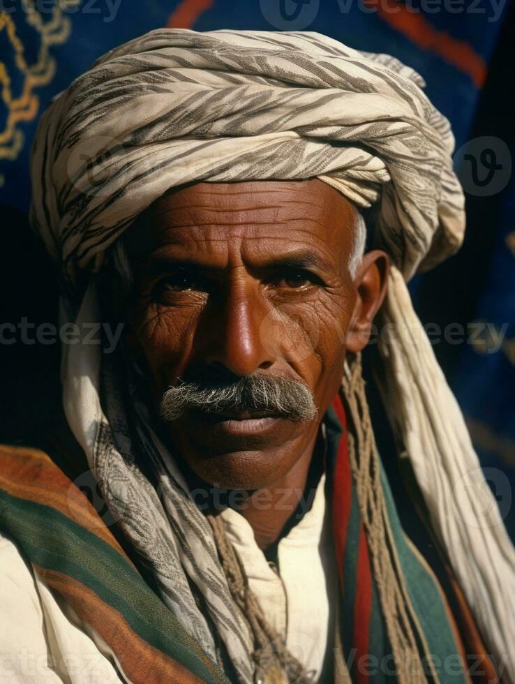 árabe hombre desde el temprano 1900 de colores antiguo foto ai generativo