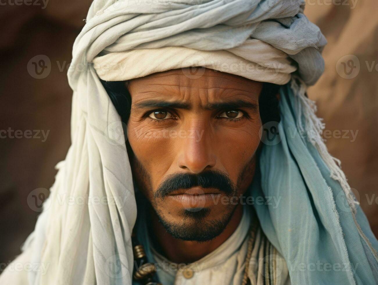 árabe hombre desde el temprano 1900 de colores antiguo foto ai generativo