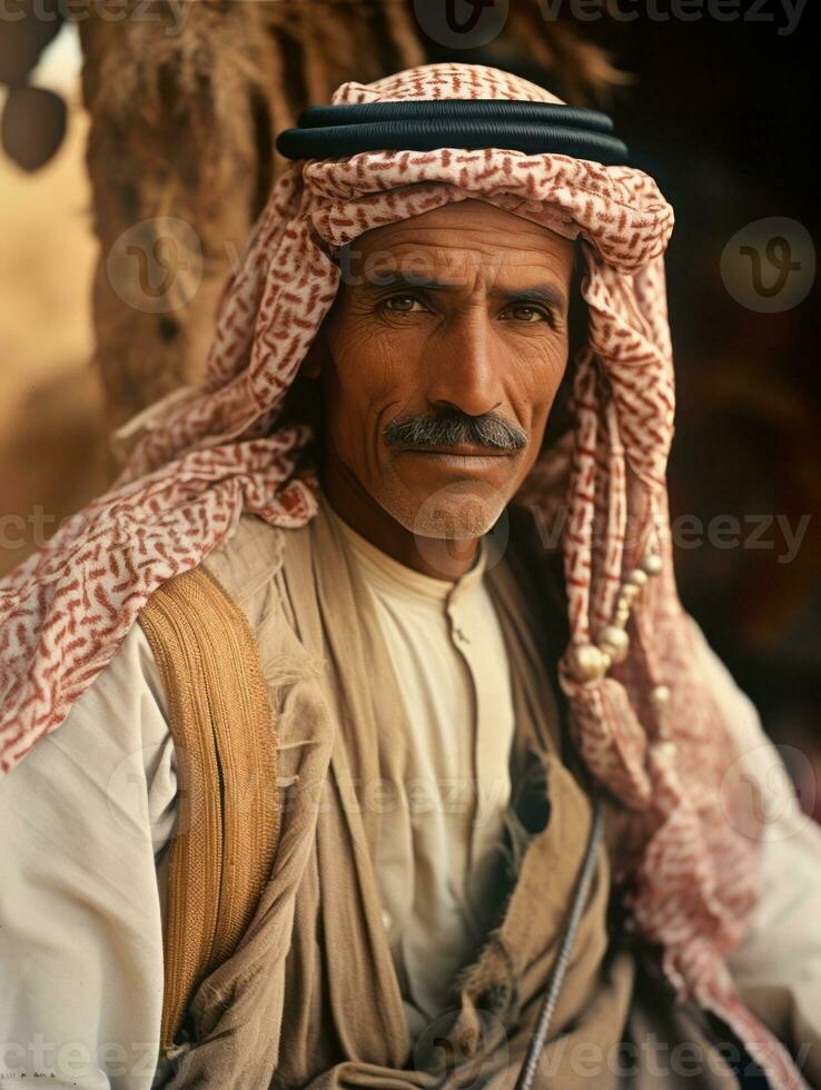 Arabian man from the early 1900s colored old photo AI Generative