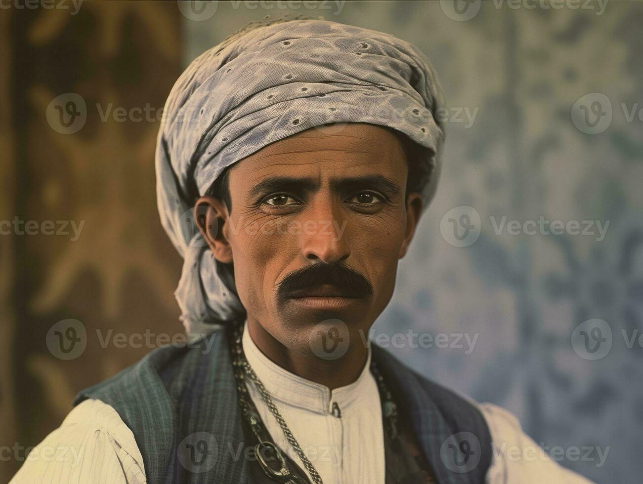 Arabian man from the early 1900s colored old photo AI Generative