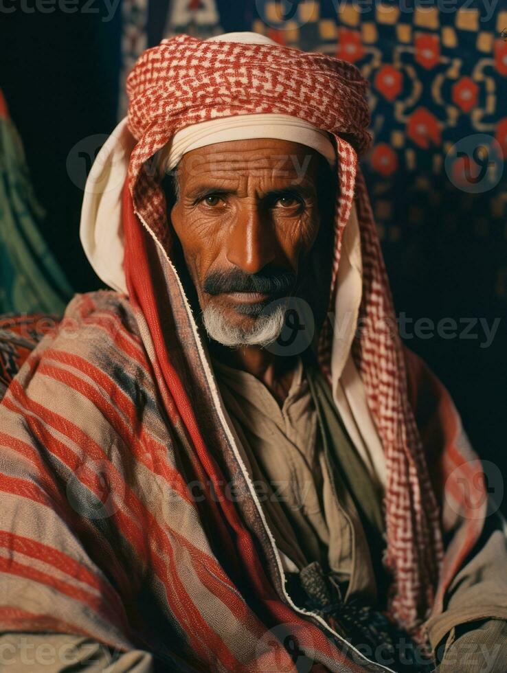 árabe hombre desde el temprano 1900 de colores antiguo foto ai generativo