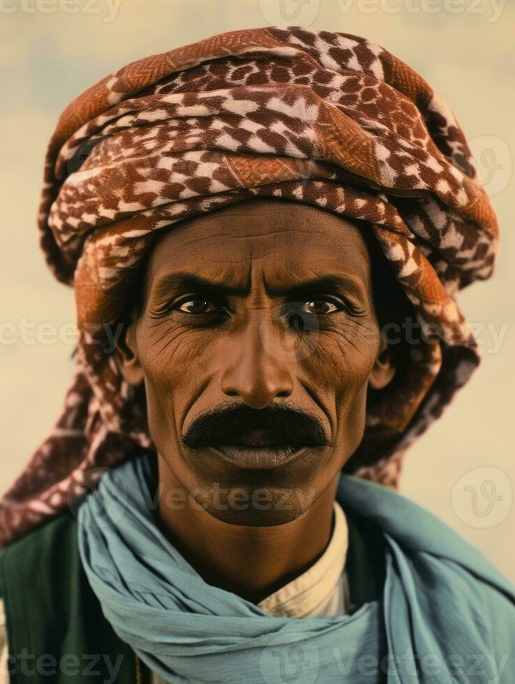 árabe hombre desde el temprano 1900 de colores antiguo foto ai generativo