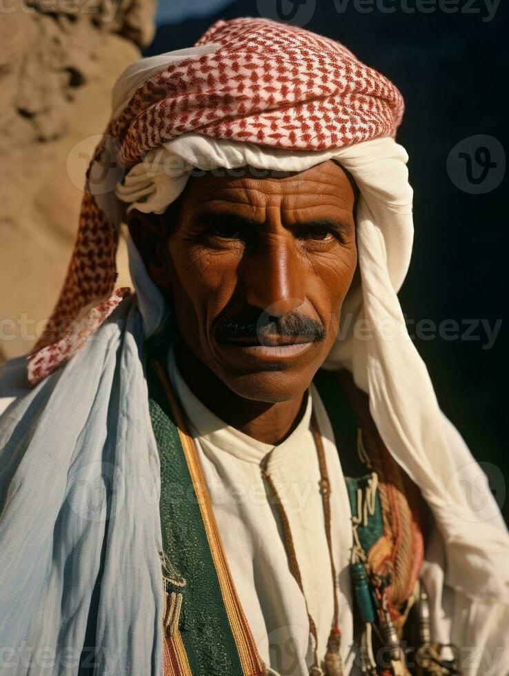 Arabian man from the early 1900s colored old photo AI Generative