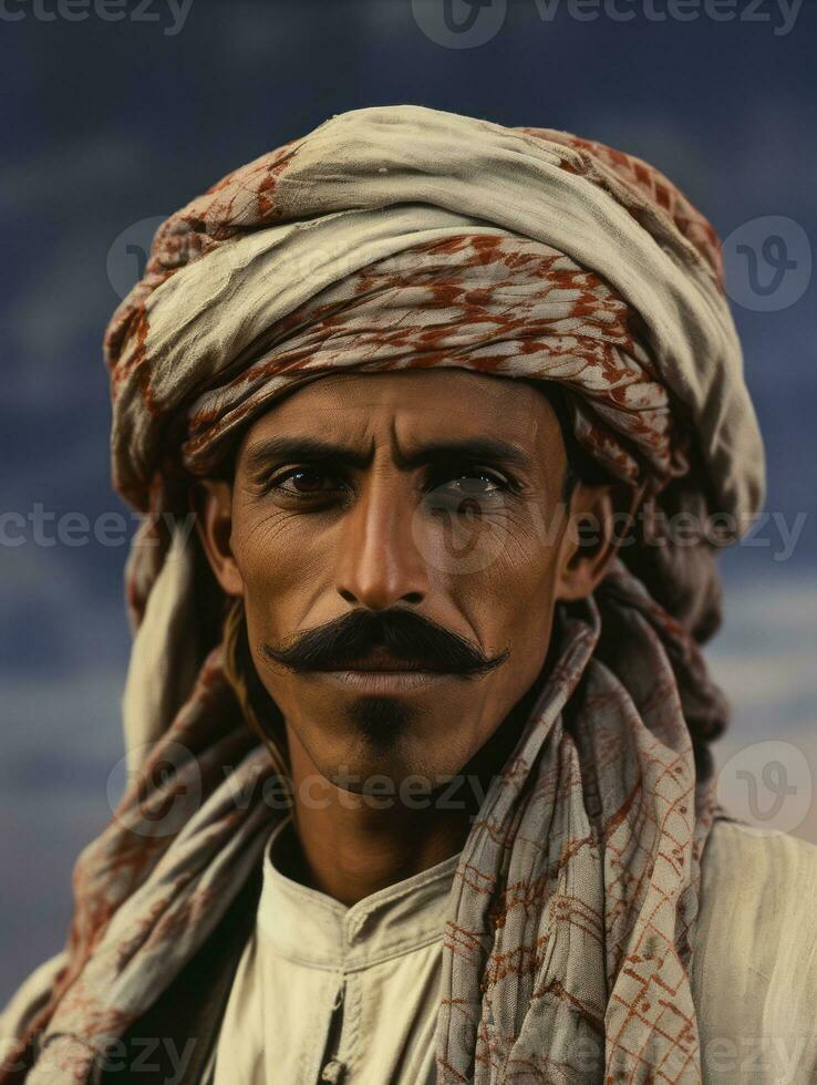 Arabian man from the early 1900s colored old photo AI Generative