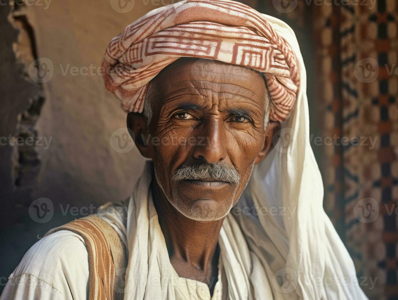 Arabian man from the early 1900s colored old photo AI Generative