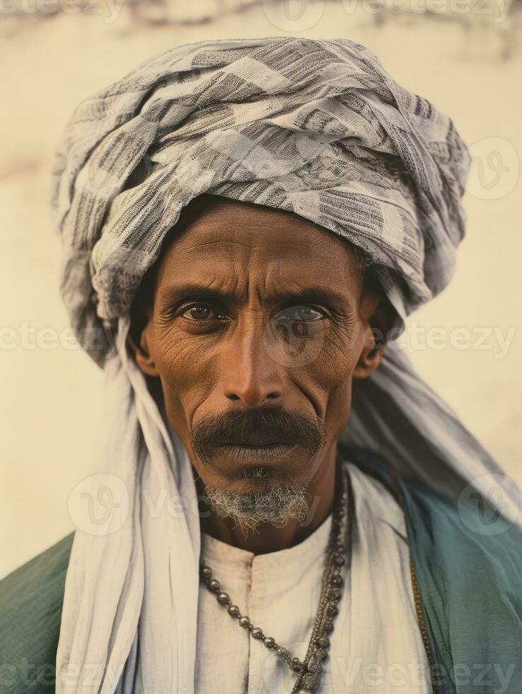 árabe hombre desde el temprano 1900 de colores antiguo foto ai generativo