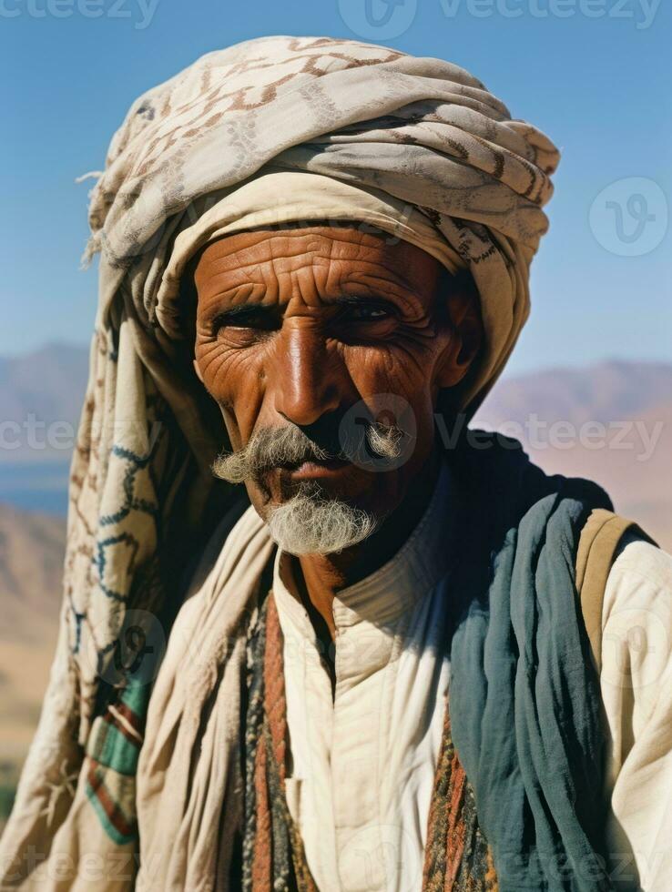 árabe hombre desde el temprano 1900 de colores antiguo foto ai generativo