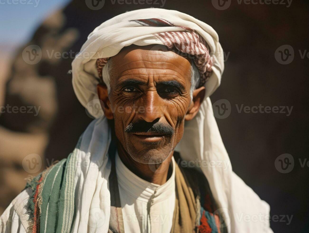 Arabian man from the early 1900s colored old photo AI Generative