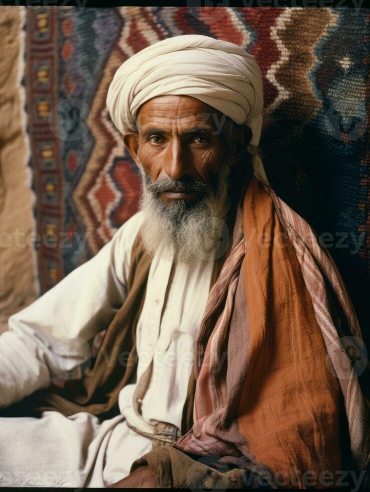 árabe hombre desde el temprano 1900 de colores antiguo foto ai generativo