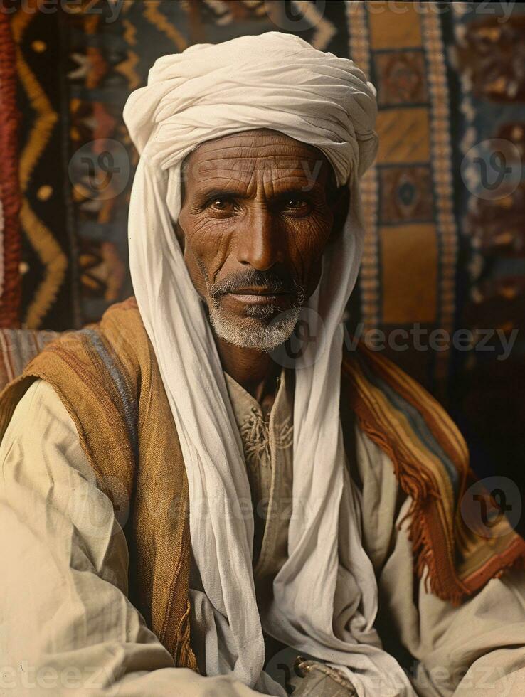 árabe hombre desde el temprano 1900 de colores antiguo foto ai generativo