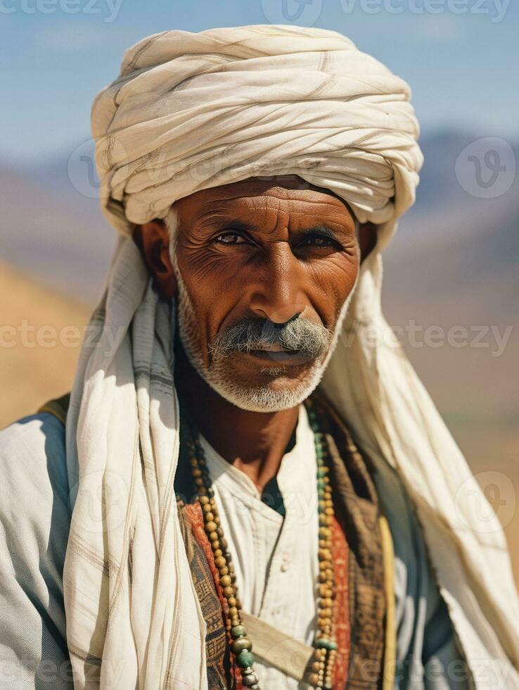Arabian man from the early 1900s colored old photo AI Generative