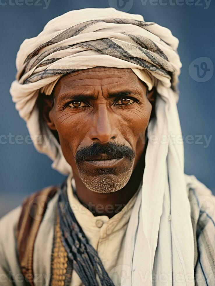 Arabian man from the early 1900s colored old photo AI Generative