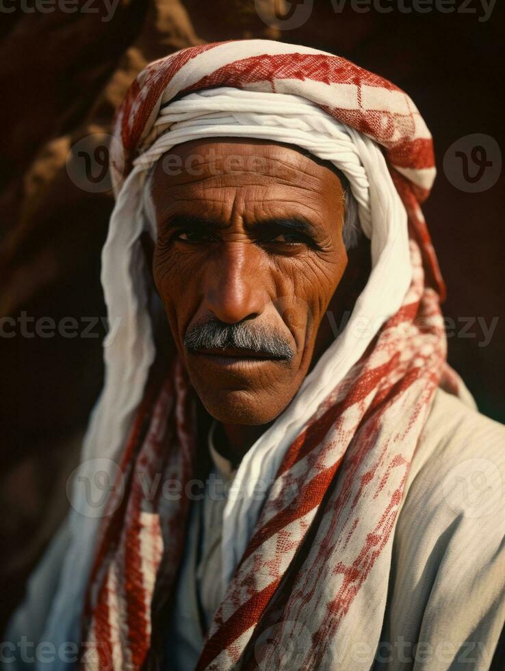 árabe hombre desde el temprano 1900 de colores antiguo foto ai generativo