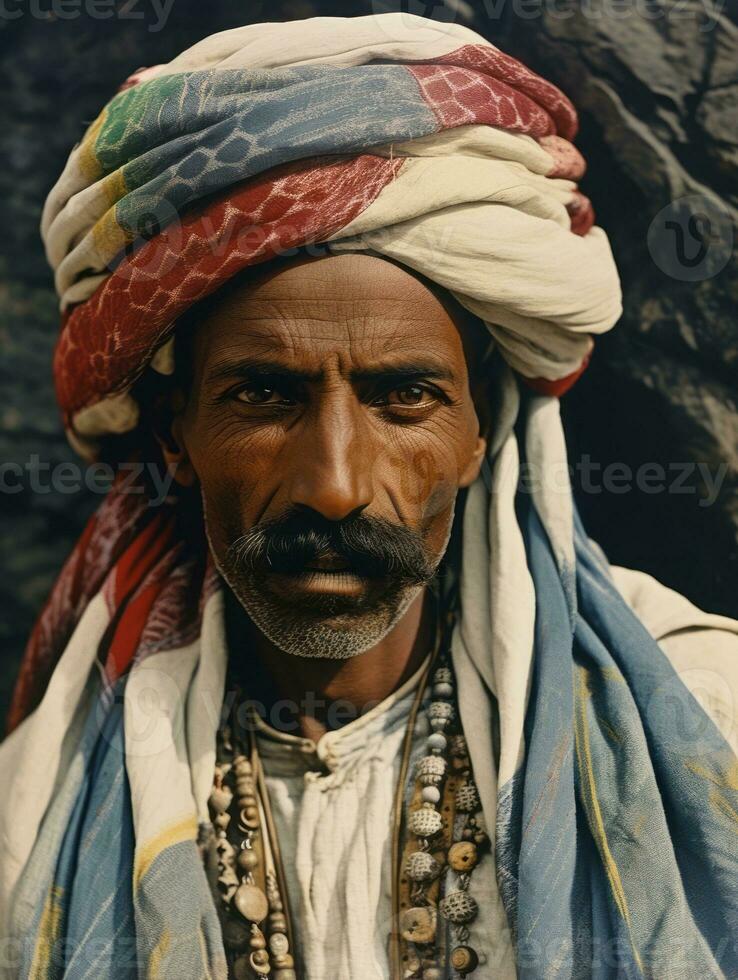 Arabian man from the early 1900s colored old photo AI Generative