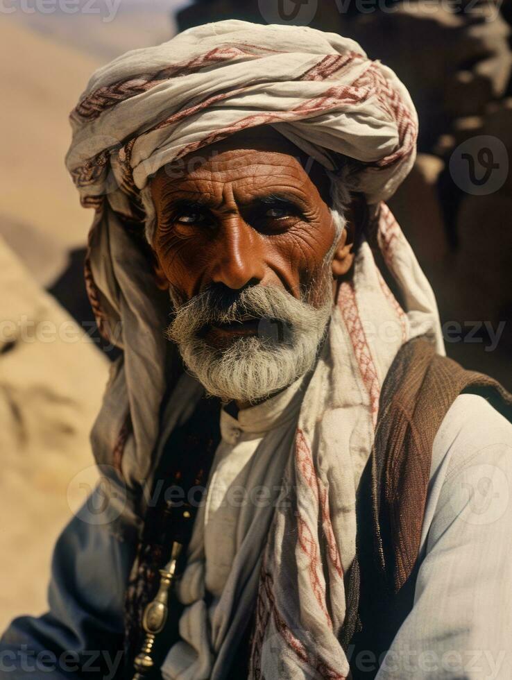 árabe hombre desde el temprano 1900 de colores antiguo foto ai generativo