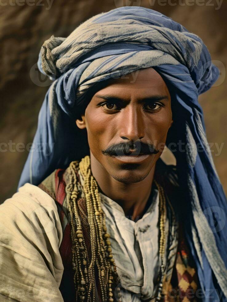 Arabian man from the early 1900s colored old photo AI Generative