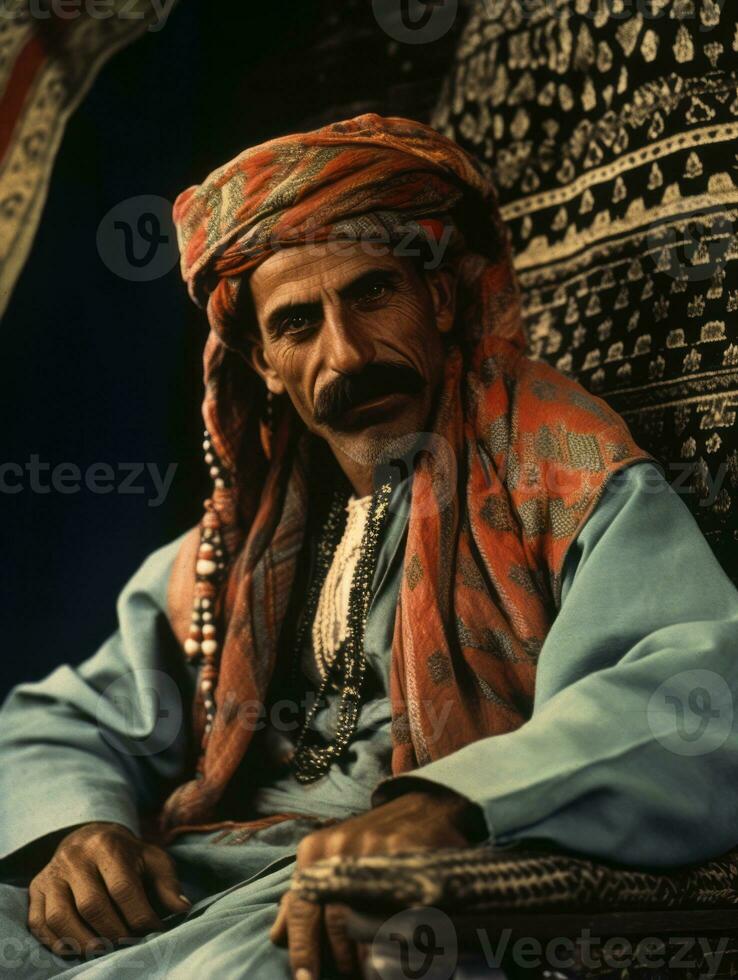 Arabian man from the early 1900s colored old photo AI Generative