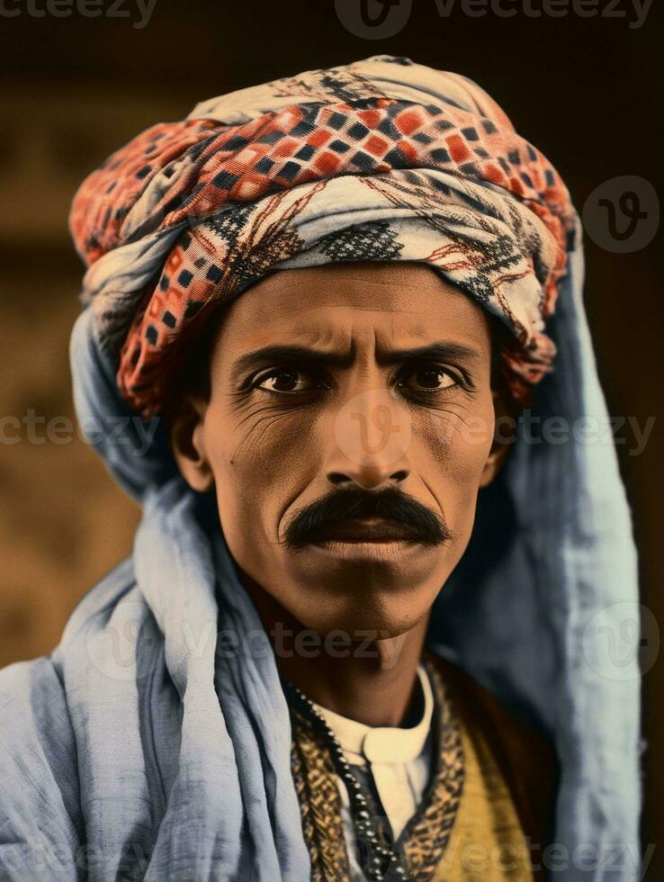 Arabian man from the early 1900s colored old photo AI Generative