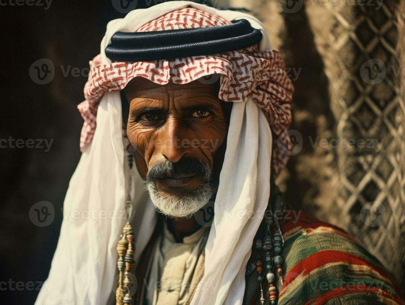 Arabian man from the early 1900s colored old photo AI Generative