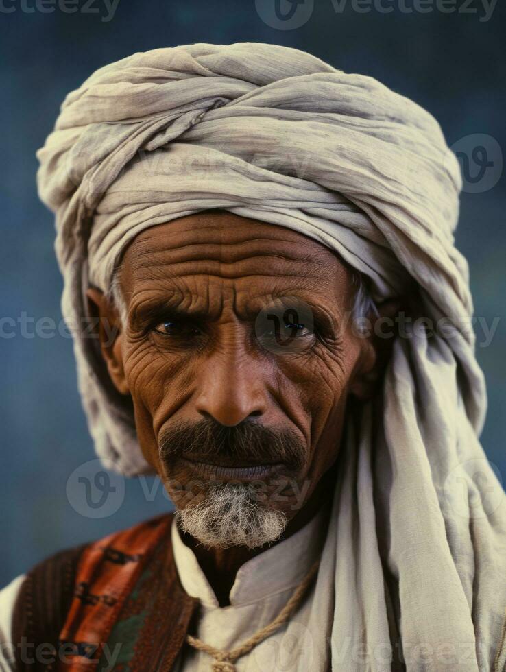 árabe hombre desde el temprano 1900 de colores antiguo foto ai generativo