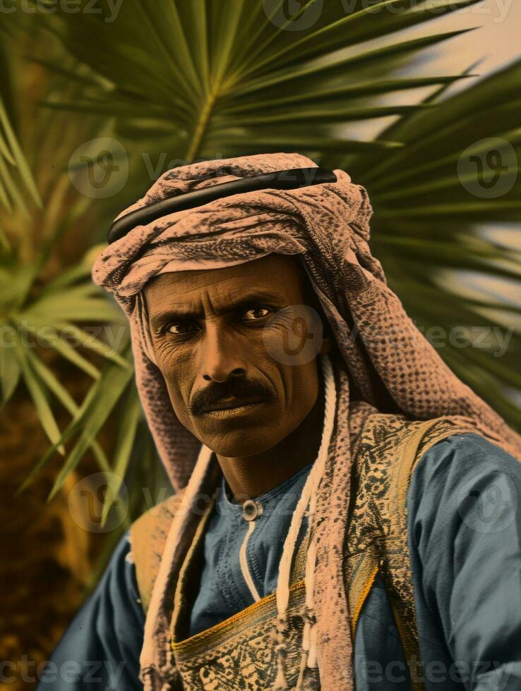 Arabian man from the early 1900s colored old photo AI Generative