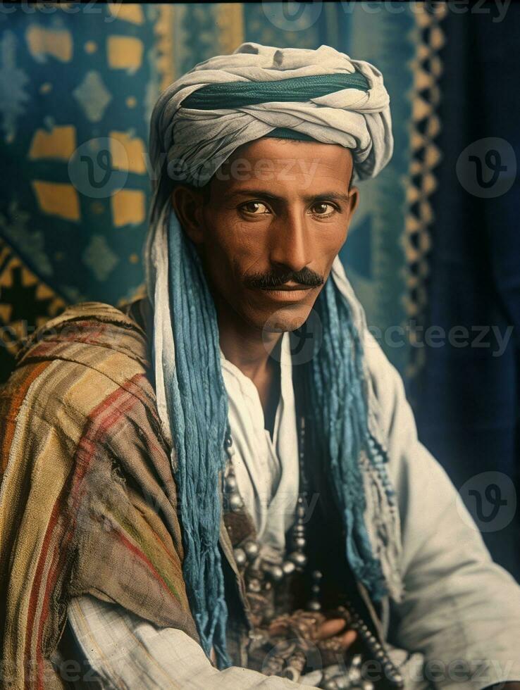 Arabian man from the early 1900s colored old photo AI Generative