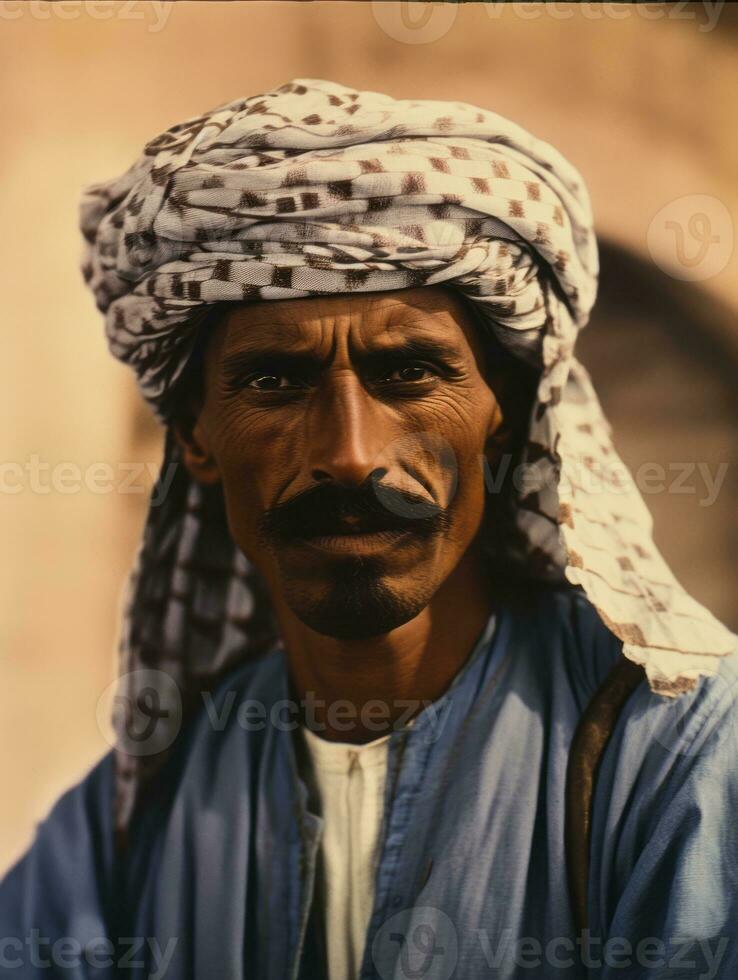 Arabian man from the early 1900s colored old photo AI Generative